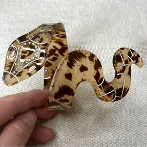 Lucite Tortoise Print Snake Bracelet or Armband with Rhinestone detailing